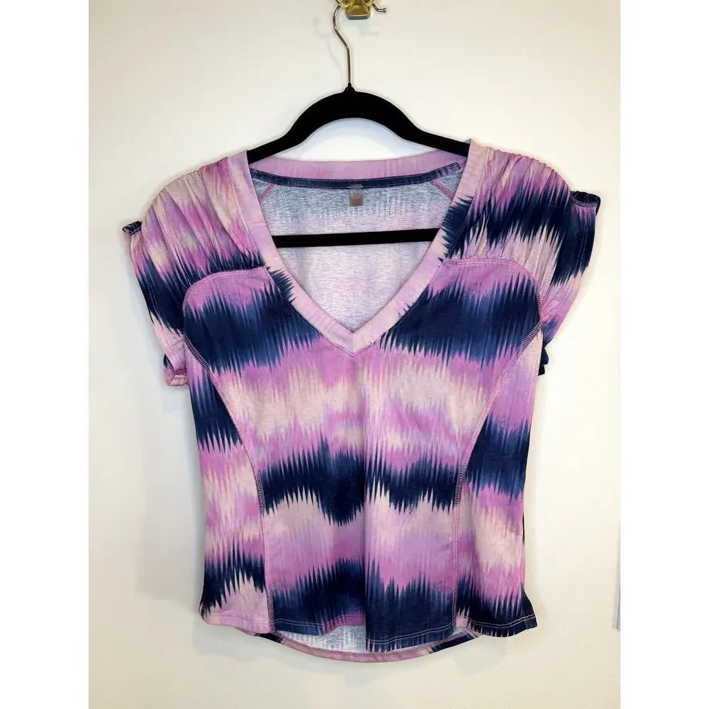 Free People Movement Pink Purple Tie Dye V Neck Workout Top Boho Athletic Tee M